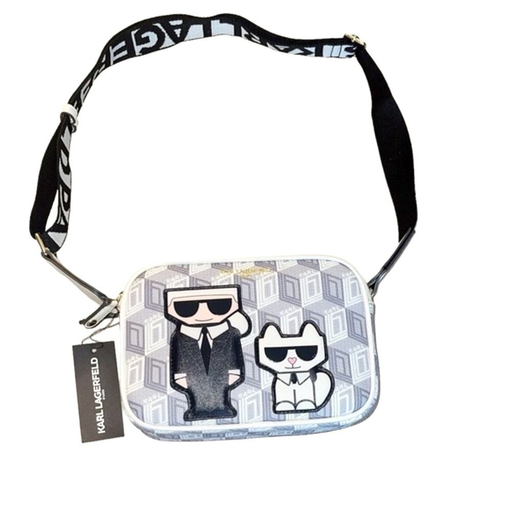 KARL LAGERFELD PARIS Maybelle Geometric Pattern Crossbody Purse White Gray - Picture 2 of 7